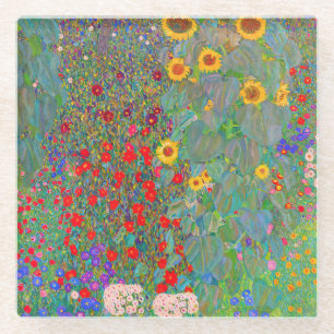 Posavasos De Vidrio El jardín de la granja Gustav Klimt con girasoles