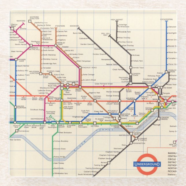 Posavasos De Vidrio El mapa subterráneo de Londres (Anverso)