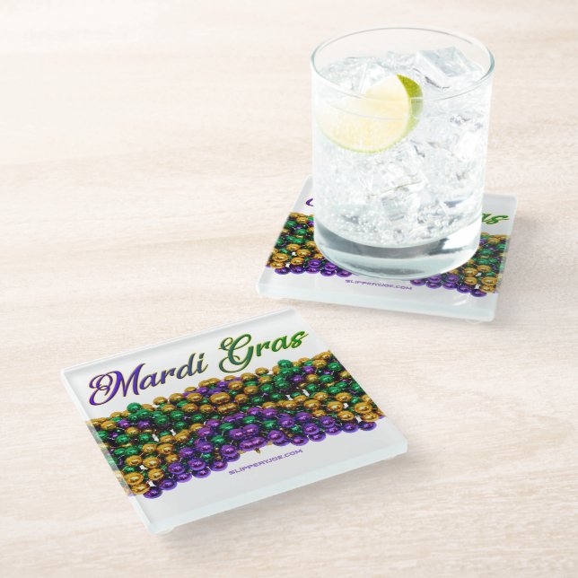 Posavasos De Vidrio El Mardi Gras de SlipperyJoe's Bead Necklaces púrp (Angular)