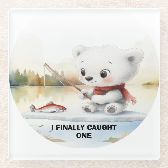 Posavasos De Vidrio El Oso Pequeño Finalmente Ha Aterrizado Un Pescado (Anverso)