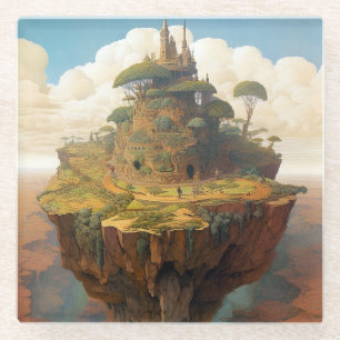 Posavasos De Vidrio El paisaje de la isla surrealista Fantasía arte