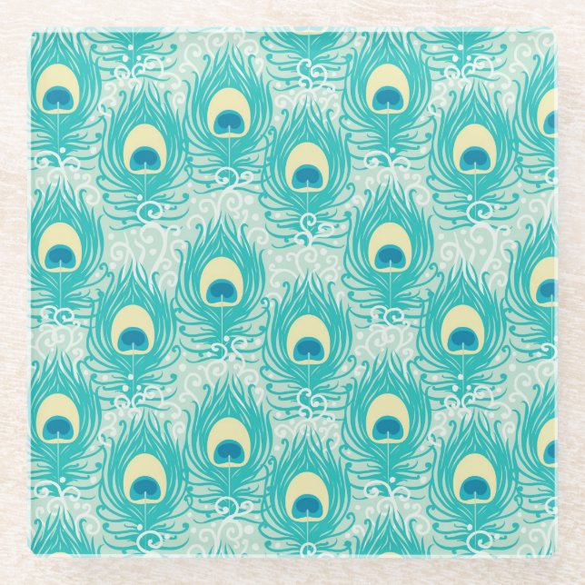 Posavasos De Vidrio El pavo real empluma el modelo (Anverso)