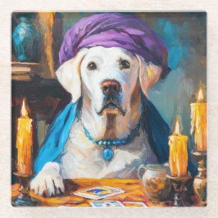 Posavasos De Vidrio El Pooch Místico Gracioso perro de Fortuneteller