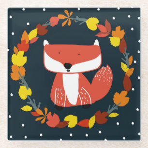 Posavasos De Vidrio El precioso zorro sobre un fondo colorido