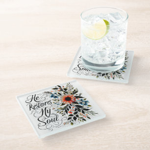 Posavasos De Vidrio Él restaura mi alma floral