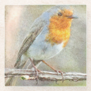 Posavasos De Vidrio El Robin Es Una Acuarela Gabriel