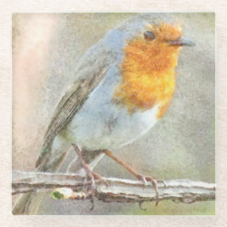 Posavasos De Vidrio El Robin Es Una Acuarela Gabriel