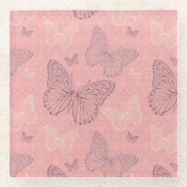 Posavasos De Vidrio El rosa de la mariposa (Anverso)