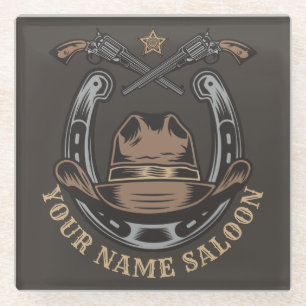 Posavasos De Vidrio El salvaje Revólver Oeste Horseshoe Cowboy Saloon