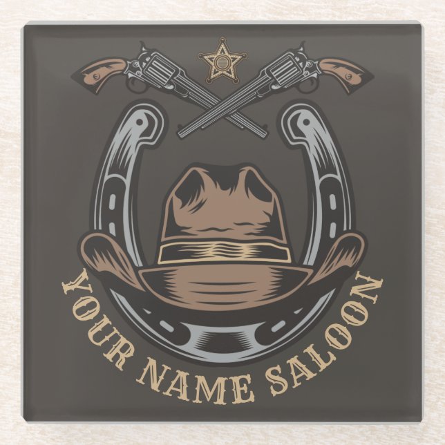 Posavasos De Vidrio El salvaje Revólver Oeste Horseshoe Cowboy Saloon (Anverso)