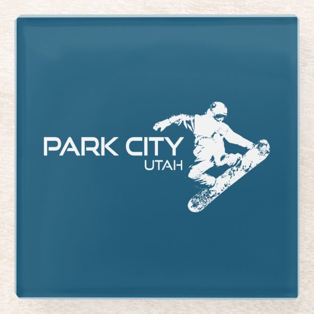 Posavasos De Vidrio El Snowboarder de Park City Utah (Anverso)