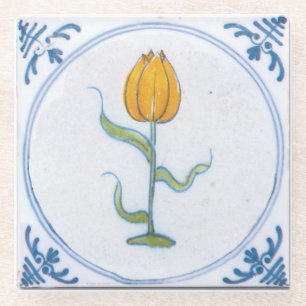 Posavasos De Vidrio El tulipán amarillo vintage Delft Art