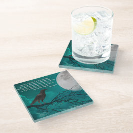 Posavasos De Vidrio El Vidrio Costruye El Raven En Verde Con Poema De