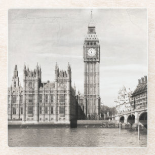 Posavasos De Vidrio El viejo Londres, blanco y negro.