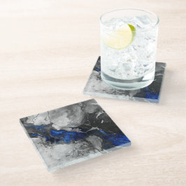 Posavasos De Vidrio Electric Blue, Black and Grey Marble print