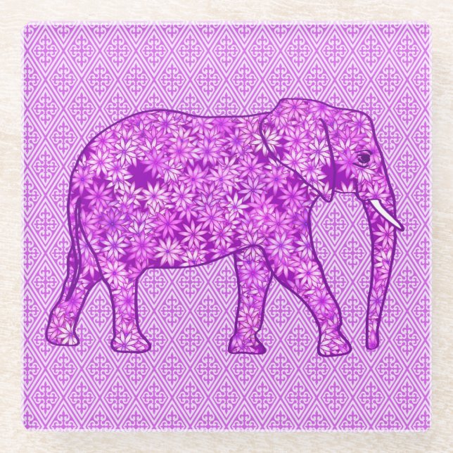 Posavasos De Vidrio elefante de flores - ametismo morado (Anverso)
