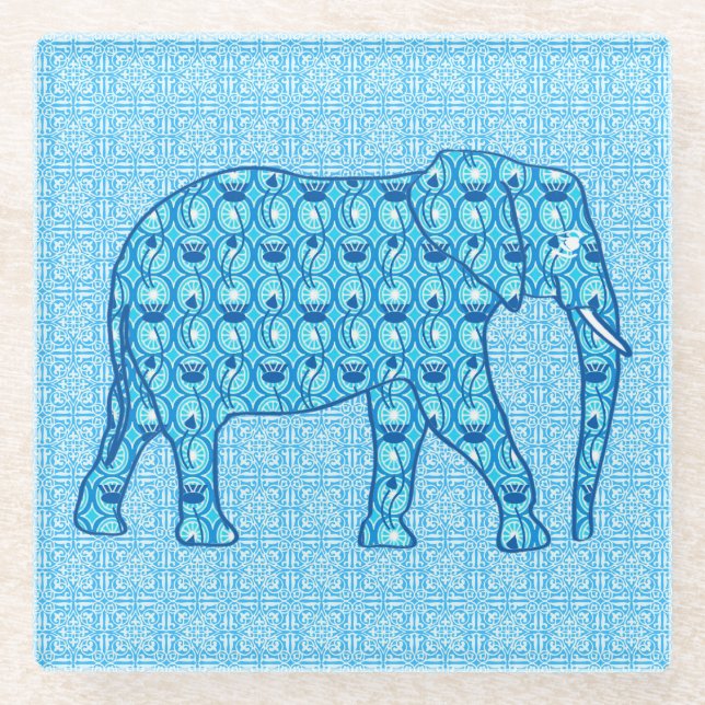 Posavasos De Vidrio Elefante de flores de Lotus - turquesa (Anverso)