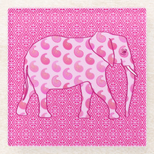 Posavasos De Vidrio elefante de paisley - rosa hielo y fucsia