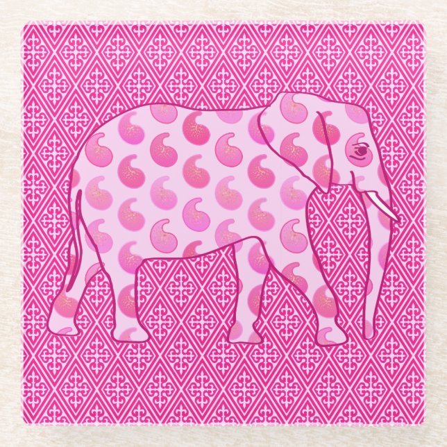 Posavasos De Vidrio elefante de paisley - rosa hielo y fucsia (Anverso)