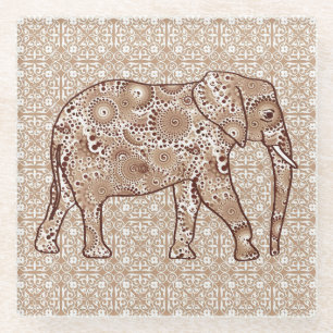 Posavasos De Vidrio elefante de remolino fractal - marrón y taupe