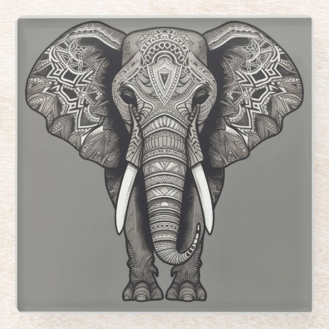 Posavasos De Vidrio Elefante gris (Anverso)