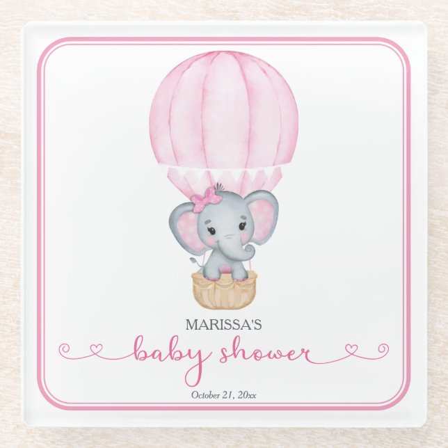 Posavasos De Vidrio Elefante Rosa Bebé Chica Ducha (Anverso)