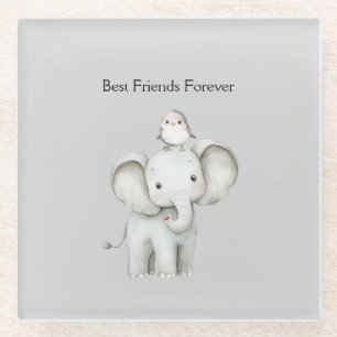 Posavasos De Vidrio Elefante y Ave Mejores Amigos