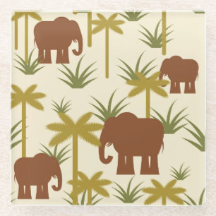 Posavasos De Vidrio Elefantes y palmas en camuflaje