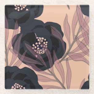 Posavasos De Vidrio Elegancia abstracta floral, fondo artístico.