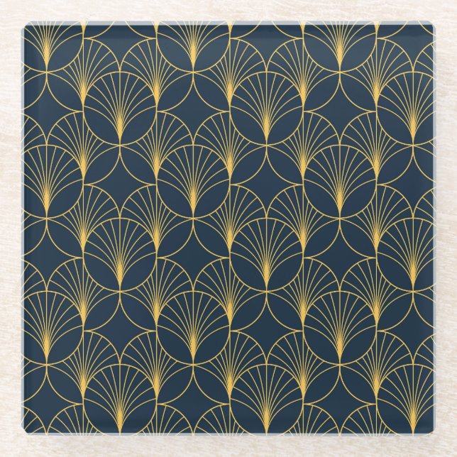 Posavasos De Vidrio Elegancia Art Deco: Motivos de fans (Anverso)