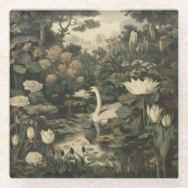 Posavasos De Vidrio Elegancia botánica - Cisne en el bosque
