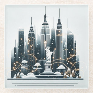 Posavasos De Vidrio Elegancia de las Fiestas de Nueva York - Navidad P
