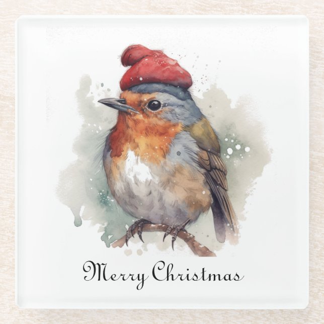 Posavasos De Vidrio Elegancia de Robin Christmas Cottage en accesorios (Anverso)