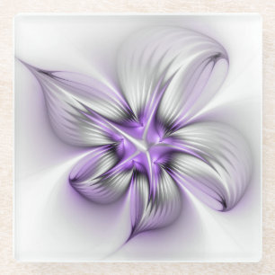 Posavasos De Vidrio Elegancia floral arte abstracto moderno violeta fr
