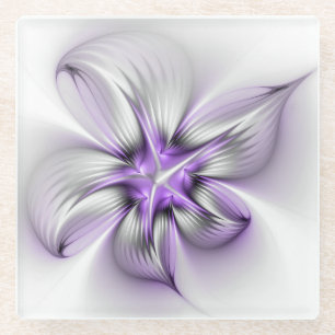 Posavasos De Vidrio Elegancia floral moderna arte abstracto violeta fr