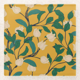 Posavasos De Vidrio Elegancia floral: patrón vintage con hojas.