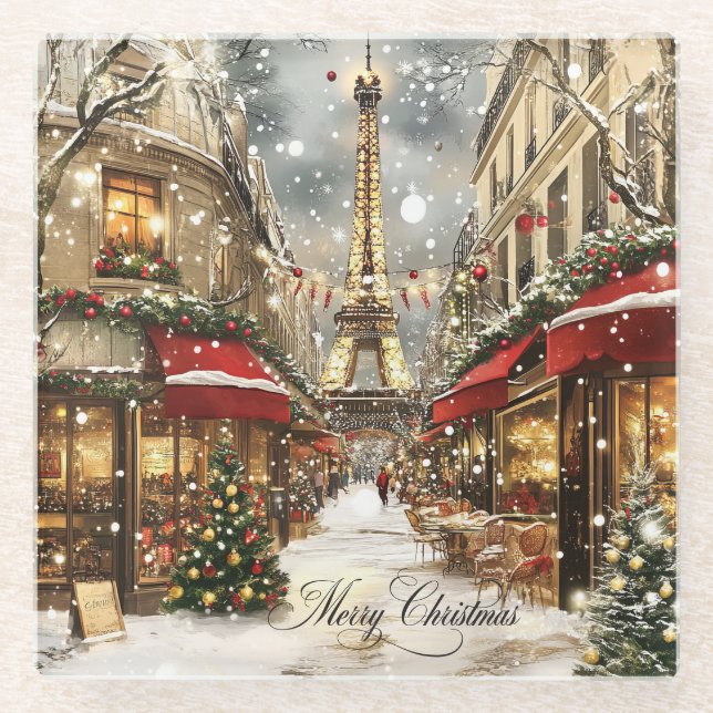Posavasos De Vidrio Elegant Christmas in Paris Holiday  (Anverso)