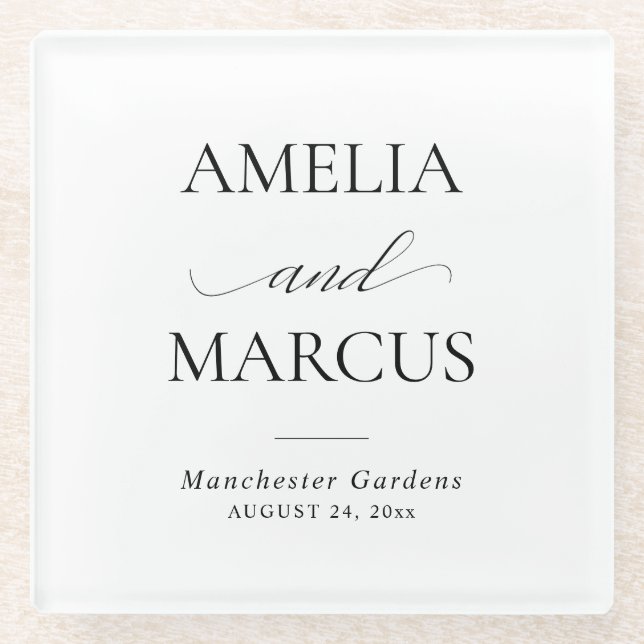 Posavasos De Vidrio Elegant Classic Script Calligraphy Wedding (Anverso)