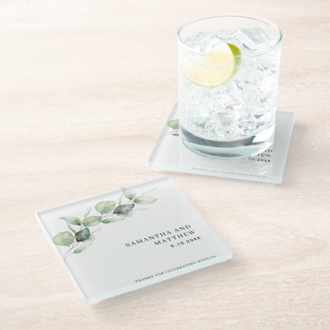 Posavasos De Vidrio Elegant Eucalyptus Botanical Wedding (Angular)