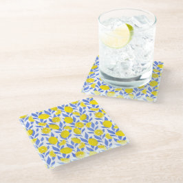 Posavasos De Vidrio Elegant French Country Lemon Blue Botanical