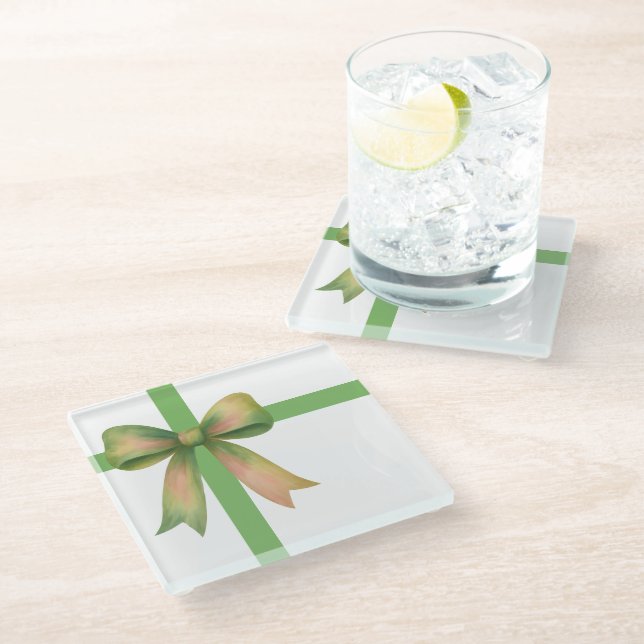 Posavasos De Vidrio Elegant Gift Bow – Modern Christmas Design (Angular)