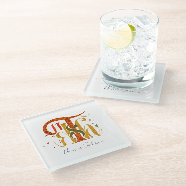 Posavasos De Vidrio Elegant Manuscript Thanks Autumn Fall Foliage (Angular)