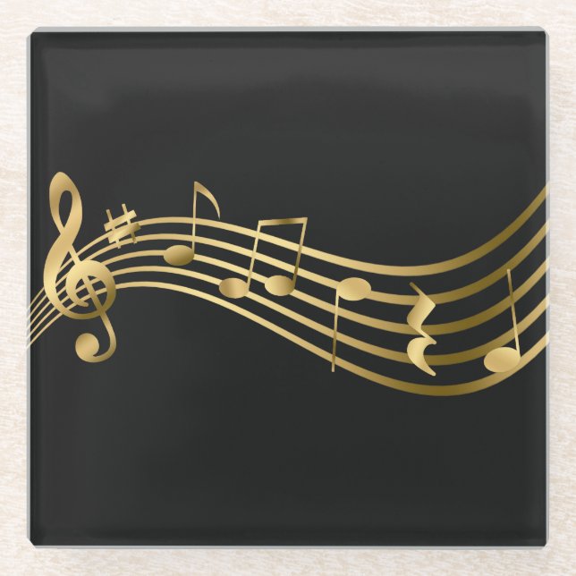 Posavasos De Vidrio Elegant Modern Gold&Black Music Notes (Anverso)