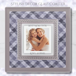 Posavasos De Vidrio Elegant Purple Plaid Best Mom Ever Photo