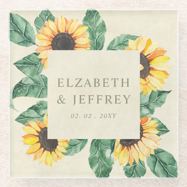Posavasos De Vidrio Elegant Sunflowers Garden Floral Wedding (Anverso)