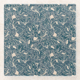 Posavasos De Vidrio Elegant Teal Botanical Swirl Seamless Pattern