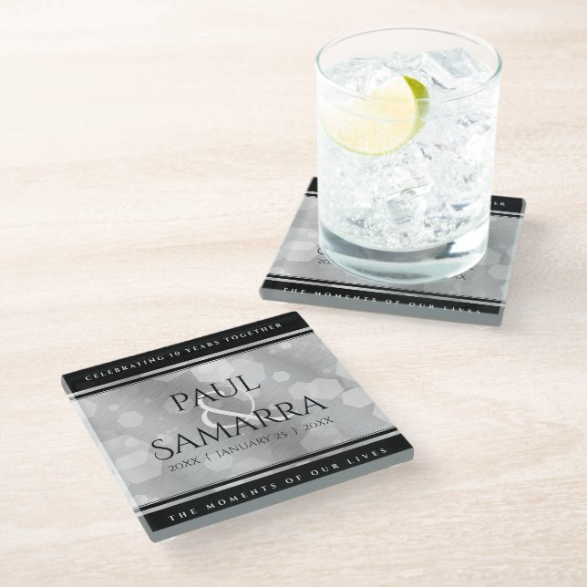 Posavasos De Vidrio Elegante 10° Aniversario del Boda Tin (Angular)