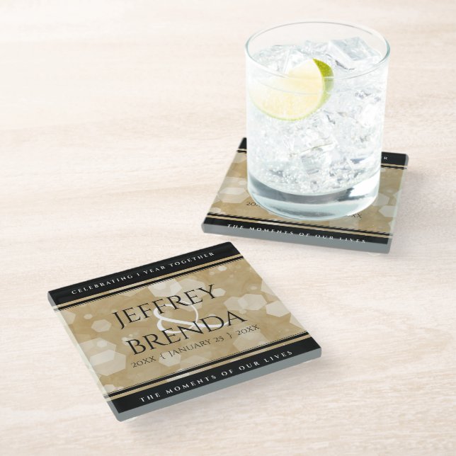 Posavasos De Vidrio Elegante 1er aniversario de Boda de papel (Angular)