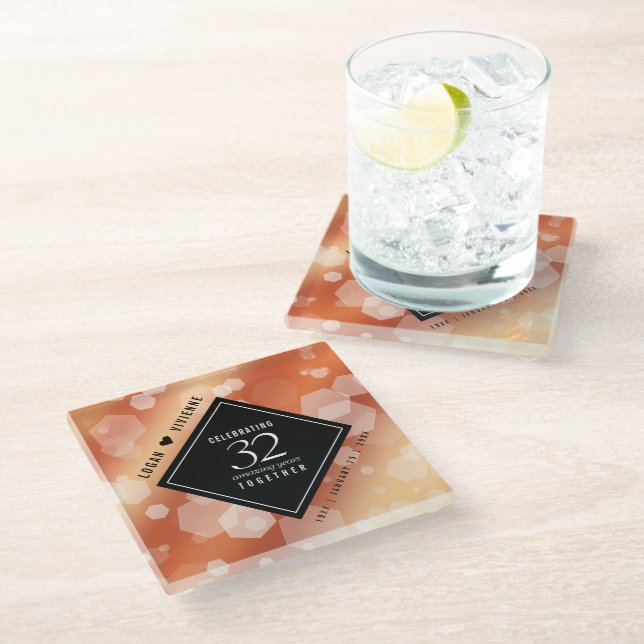 Posavasos De Vidrio Elegante 32° Aniversario del Boda de Bronce (Angular)