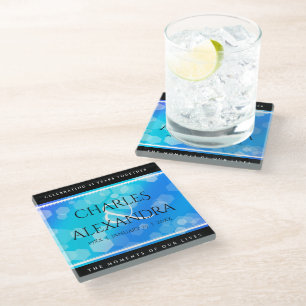 Posavasos De Vidrio Elegante 41° Aniversario del Boda de Topaz Azul